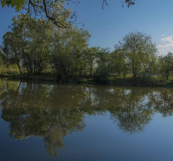 Vltava Folyó Kék Őszi Napos Este Budweis Városban — Stock Fotó