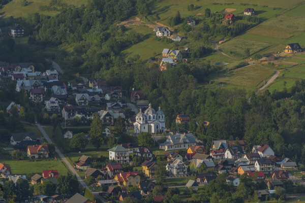Szczawnica spa town in Poland in Pieniny national park in sunny evening