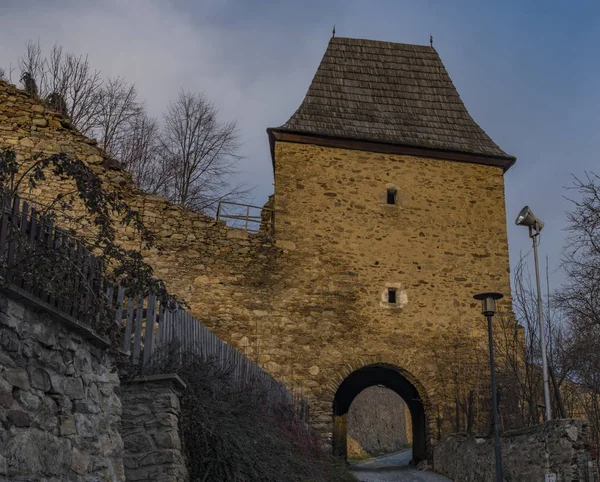 Castelo Orange Vimperk Pôr Sol Noite Inverno Parque Nacional Sumava — Fotografia de Stock