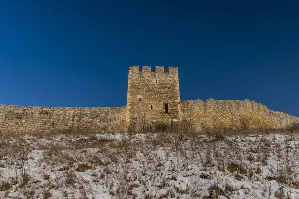 Castelo Spissky Leste Eslováquia Inverno Agradável Dia Ensolarado Gelado Baixo — Fotografia de Stock