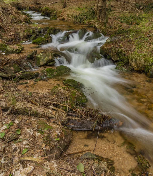 Большая родниковая вода на красивом ручье в весенний день в горах Крусне — стоковое фото