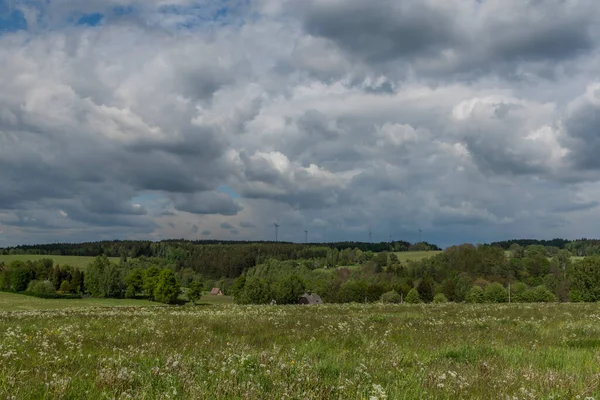 Landscape Vernerov Village Town Spring Nice Blue Sky Day — Stock Photo, Image