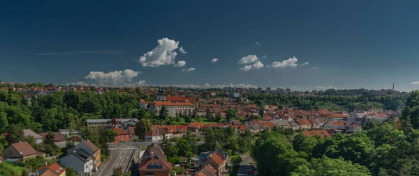 Widok Słoneczny Poranek Stare Miasto Trebic Regionie Morawy Gorący Dzień — Zdjęcie stockowe