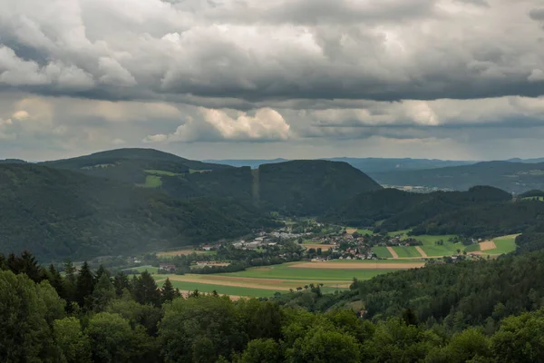 View Valley Semmering Village Austria Mountains Summer Cloudy Day — Stock Photo, Image