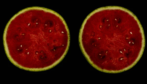 Colore Melone Senza Semi Rosso Acqua Dolce Con Sfondo Nero — Foto Stock