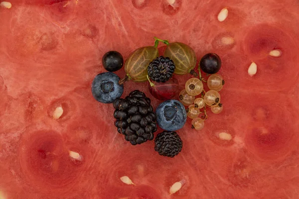 Frutas Jardim Cor Mista Meloa Fresca Água Sem Sementes Vermelha — Fotografia de Stock