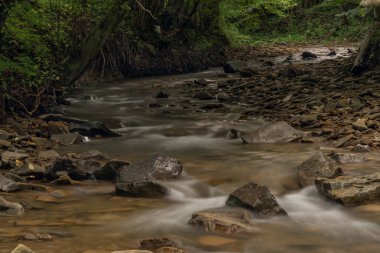 Ulusal Park 'taki Udava nehri Osadne köyü yakınlarında yaz bulutlu bir Monring.