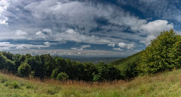 Вид Хребта Національного Парку Полонін Влітку Хмарний Блакитний День Неба — стокове фото
