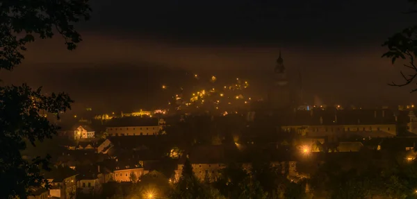 Vista Para Cesky Krumlov Cidade Velha Vigia Durante Noite Outono — Fotografia de Stock