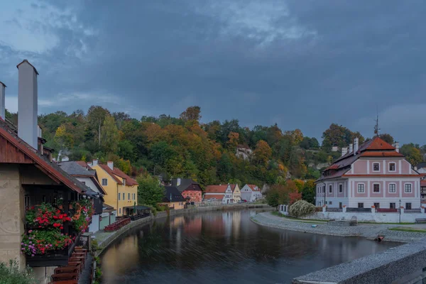 Cesky Krumlov Old Town Vltava River Bridges Autumn Color Beautiful — Stock Photo, Image