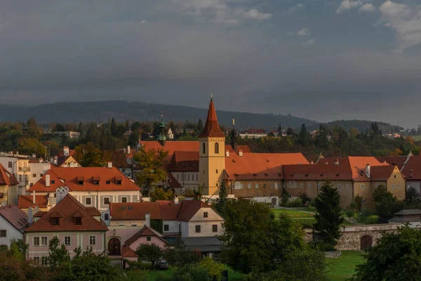 Cesky Krumlov Cidade Velha Com Rio Vltava Pontes Cor Outono — Fotografia de Stock