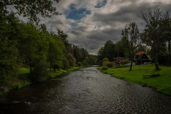 Malse River Plav Village Cloudy Autumn Color Day — стоковое фото