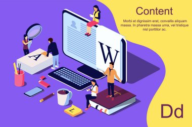 İzometrik kavramı yaratıcı yazma veya web sayfası, afiş, sosyal medya, belgeler, kartları, posterler için bloglama, eğitim ve içerik yönetimi. Vektör çizim Haberler, copywriting, seminerler, eğitim presenttation için.