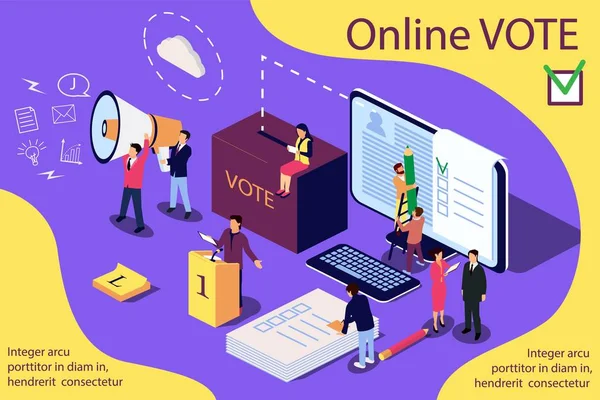 Isometric Illustration Concept Group People Give Online Vote Content Web — Stock Vector