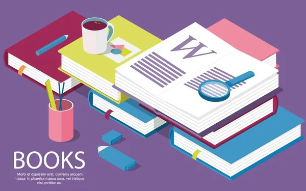 Izometrické Knihy Kreativní Koncept Pro Psaní Nebo Blogů Školní Vzdělávání — Stockový vektor