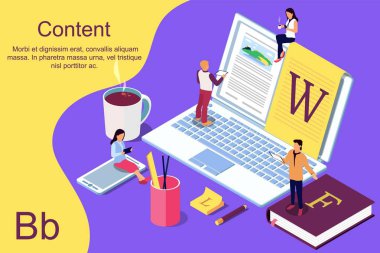 İzometrik kavramı yaratıcı yazma veya web sayfası, afiş, sosyal medya, belgeler, kartları, posterler için bloglama, eğitim ve içerik yönetimi. Vektör çizim Haberler, copywriting, seminerler, eğitim presenttation için.