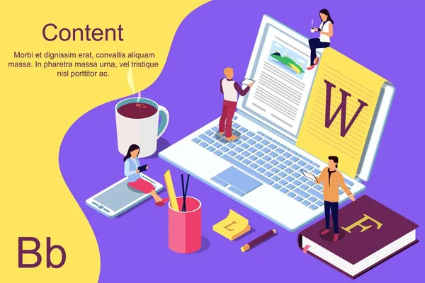 Isometrische Concept Creatief Schrijven Bloggen Onderwijs Content Management Voor Webpagina — Stockvector