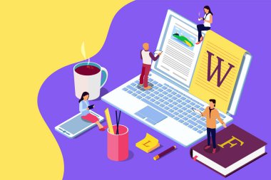 İzometrik kavramı yaratıcı yazma veya web sayfası, afiş, sosyal medya, belgeler, kartları, posterler için bloglama, eğitim ve içerik yönetimi. Gösterim amacıyla haber, copywriting, seminerler, eğitim presenttation.