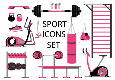 Fitness ve spor Icons set. Sağlıklı yaşam sembolü. Düz stil