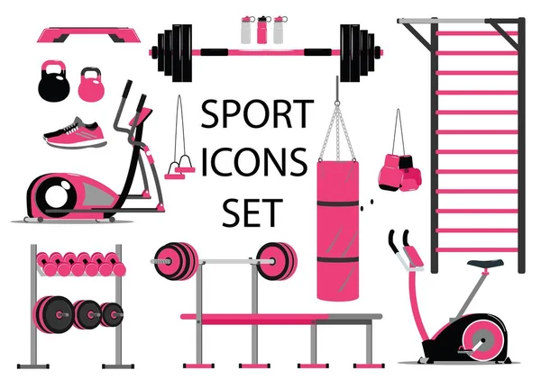 Conjunto Iconos Fitness Deporte Símbolo Estilo Vida Saludable Estilo Plano — Archivo Imágenes Vectoriales