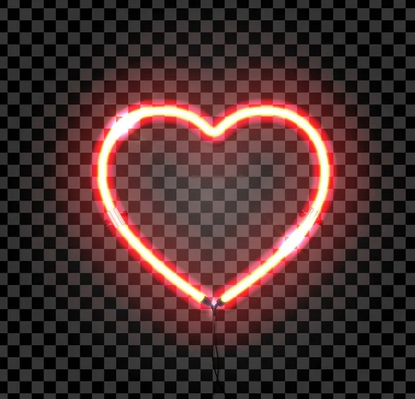Corazón Neón Brillante Signo Del Corazón Sobre Fondo Transparente Oscuro — Vector de stock