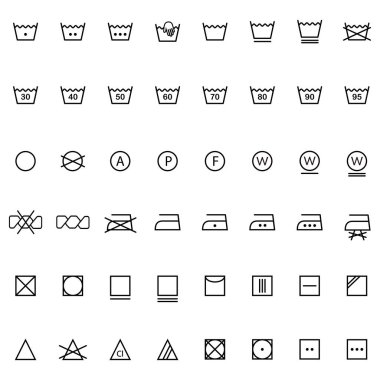 Laundry icon symbol set. Laundry care instruction icon collection.