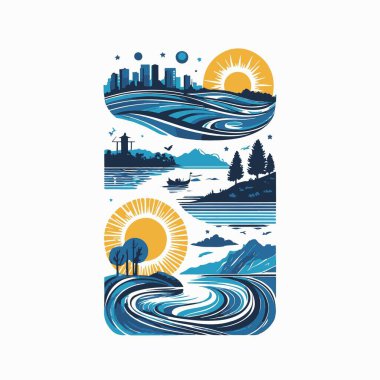 River and sun park sanatsal vektör yazı tipi.