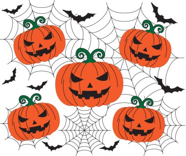 Korkunç yüzlü, sivri dişli ve fidanlı yeşil saplı şeytani Cadılar Bayramı balkabağı..