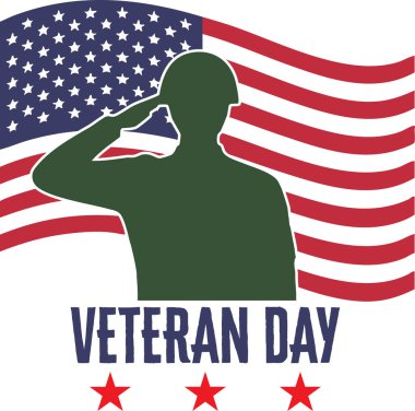 Gaziler Günü grafiği asker silueti ve Amerikan bayrağını gösteriyor. Bayramlar, anılar ve vatanseverlik için harika.