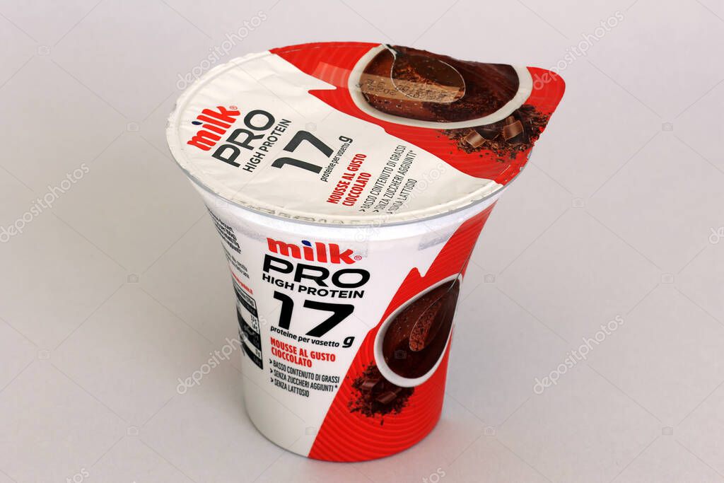 Rome, Italy - September 5, 2025: Milk PRO High Protein, Chocolate Mousse by Latteria NOM S.r.l.