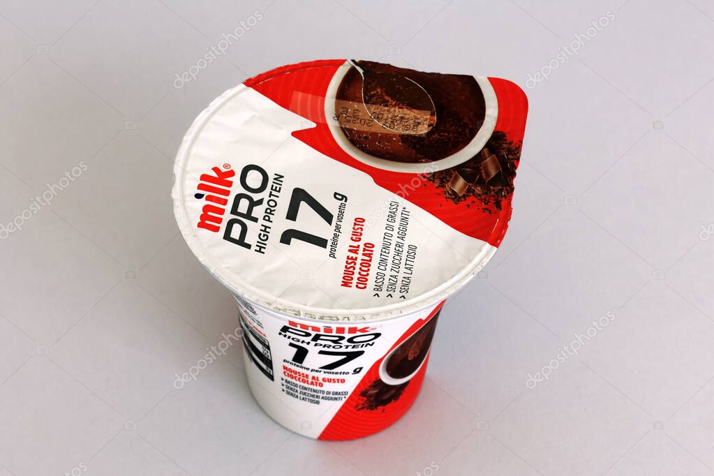 Rome, Italy - September 5, 2025: Milk PRO High Protein, Chocolate Mousse by Latteria NOM S.r.l.