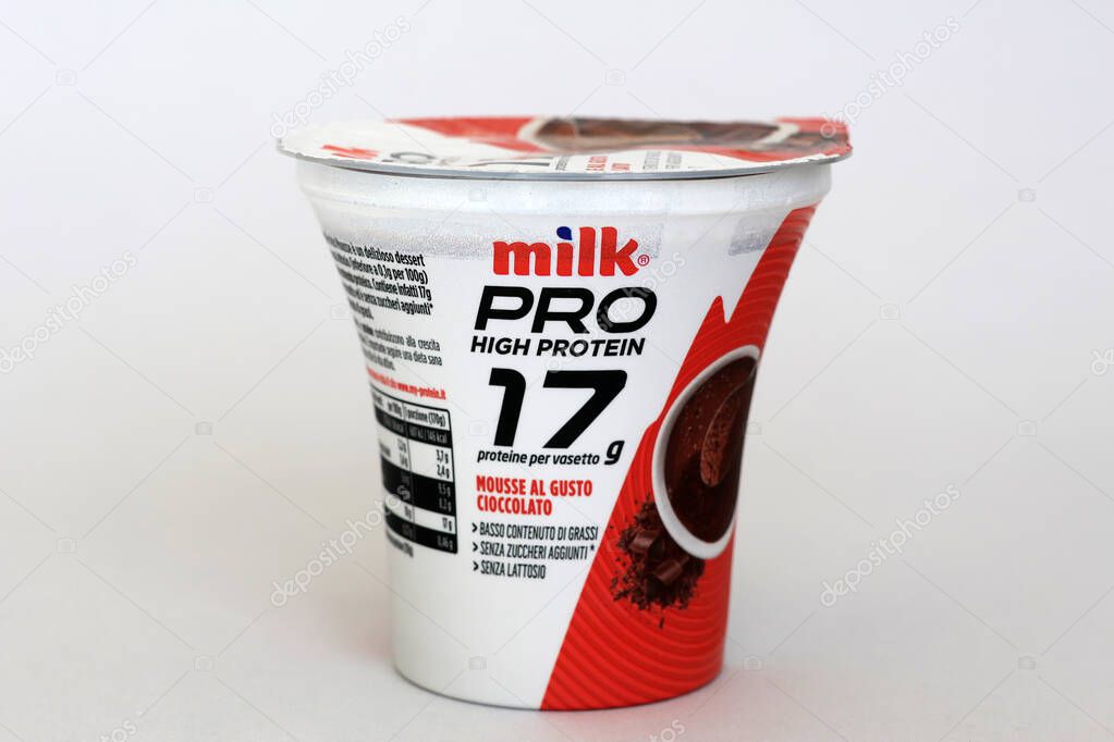 Rome, Italy - September 5, 2025: Milk PRO High Protein, Chocolate Mousse by Latteria NOM S.r.l.