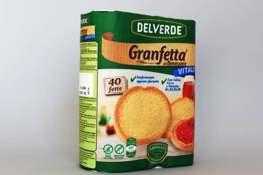 Roma, İtalya - 6 Eylül 2025: Delverde Granfetta Kızarmış Dilimler:.