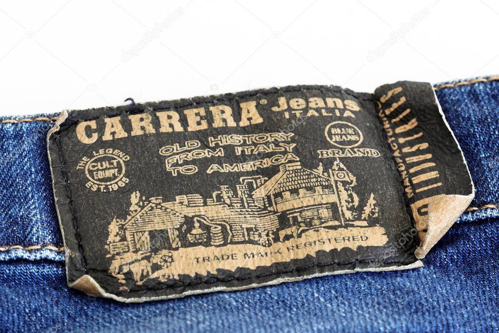 Rome, Italy - September 12, 2025: Carrera Jeans 717 Slim Fit in blue denim, Italian denim brand established in Verona in 1965