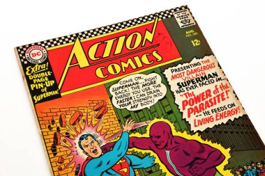 Los Angeles, California - September 21, 2025: Action Comics #340 (August 1966) by DC Comics. Origin and first appearance of the Parasite and Superman centerfold pin-up by Curt Swan