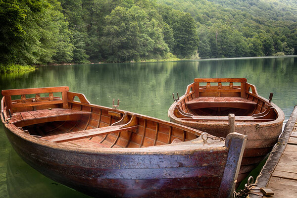 Pier and boats in Lake Biograd, Biogradsko jezero
