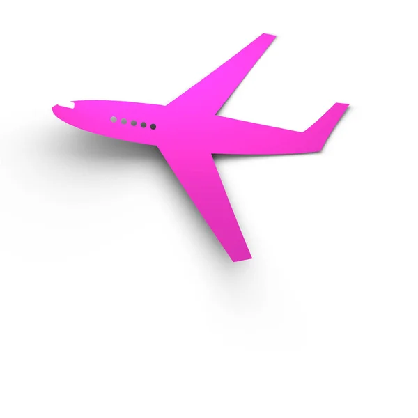 Pink plane takes off.cutout origami flat with gray shadows on white isolated background — Stock Photo, Image