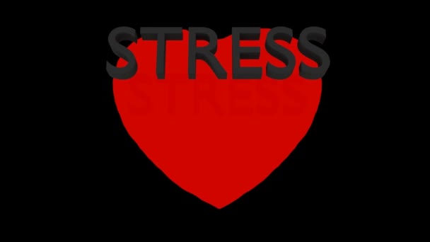 3d rendering word in the red heart. стресс ослабляет прозрачную оболочку . — стоковое видео