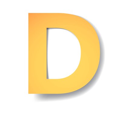 sarı altın harf D yumuşak gölge ile kağıttan oyulmuş. Vektör origami