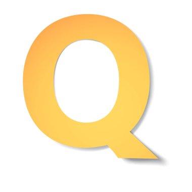 sarı altın harf Q--dan kağıt yumuşak gölge ile oyulmuş. Vektör origami