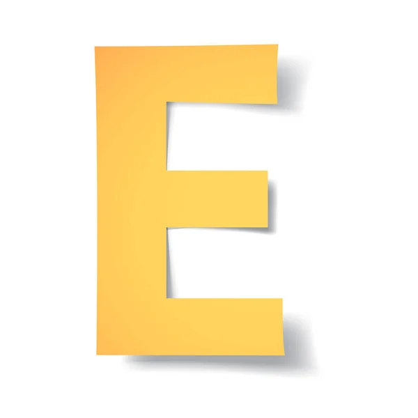 イエローゴールドの文字 e はソフト シャドウと紙から刻まれています。ベクトル折り紙 — ストックベクタ