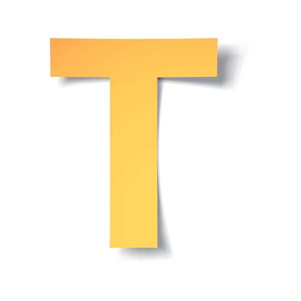 イエローゴールドの文字 T はソフト シャドウと紙から刻まれています。ベクトル折り紙 — ストックベクタ