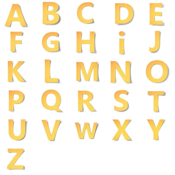 Żółte złoto litery alfabetu i liczb wycięte z papieru z miękkich cieni. Origami — Zdjęcie stockowe