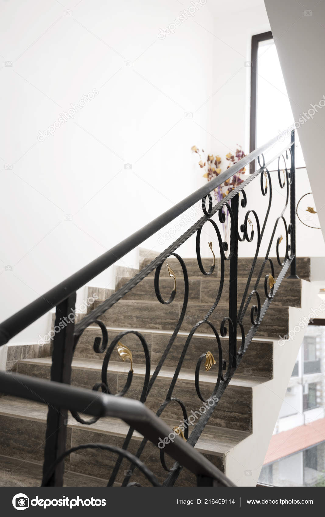 Interior Luxurious French Mansion Golden Stair Railing