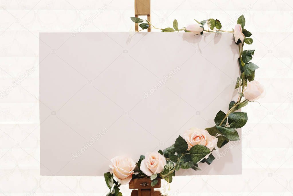 Wedding Sign. Wedding Board Mockup with flowers on top of it.