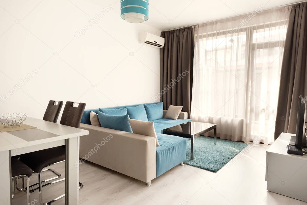 Design Interiores Moderno Brilhante Aconchegante Sala Estar Com Sofá