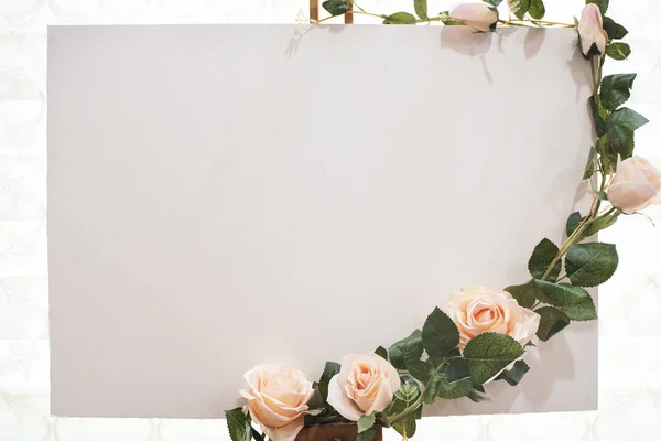 Sinal Casamento Wedding Board Mockup Com Flores Cima Dele — Fotografia de Stock