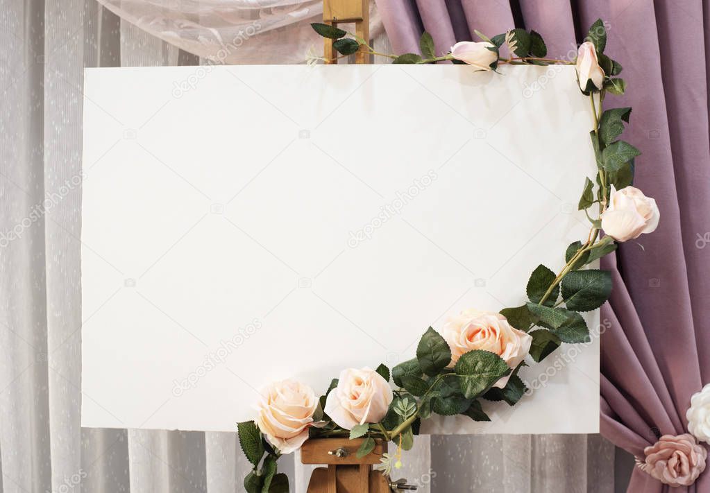 Wedding Sign. Wedding Board Mockup with flowers on top of it