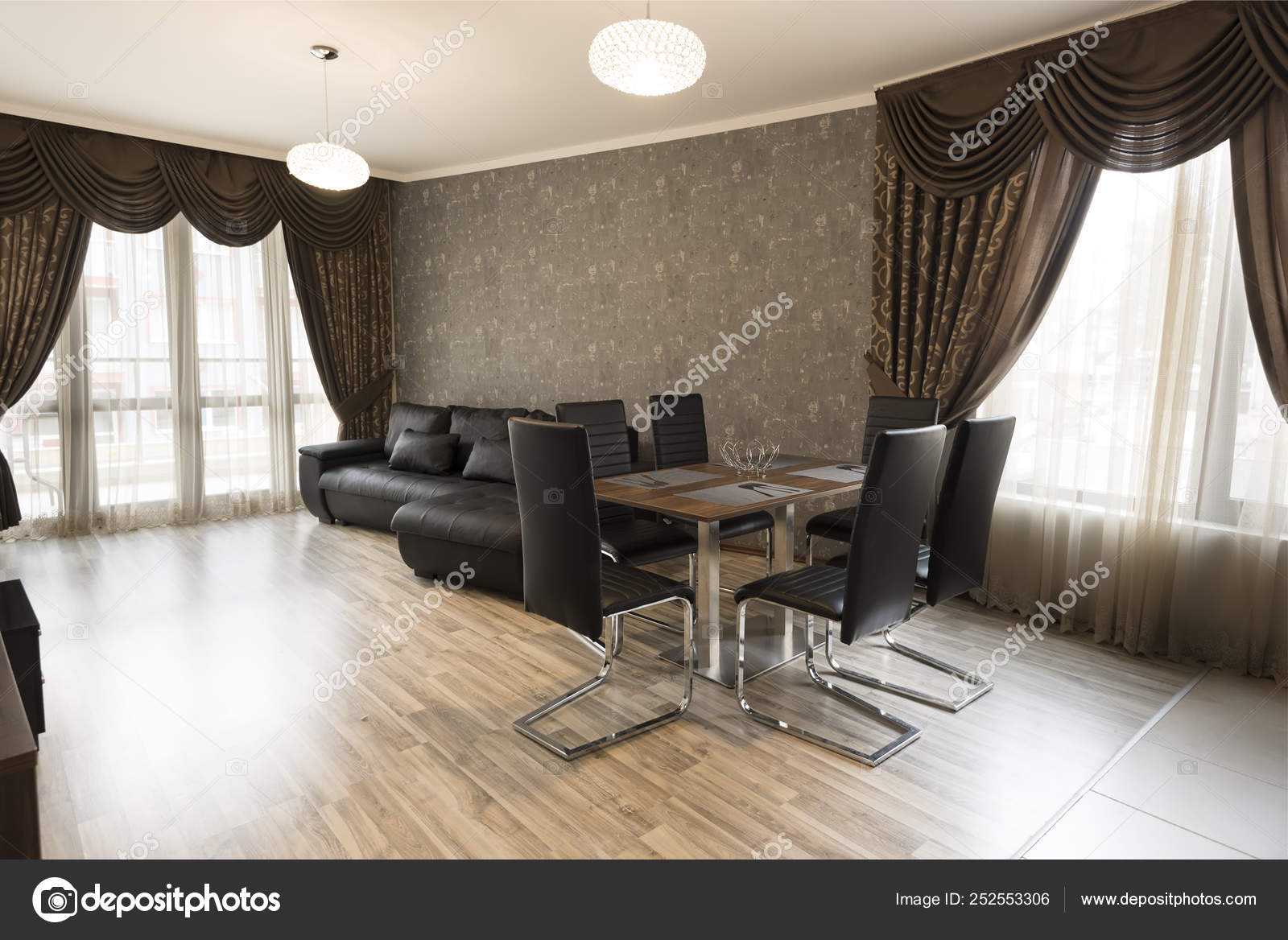 Open Space Living Room New Home Room With Brown Color Tone