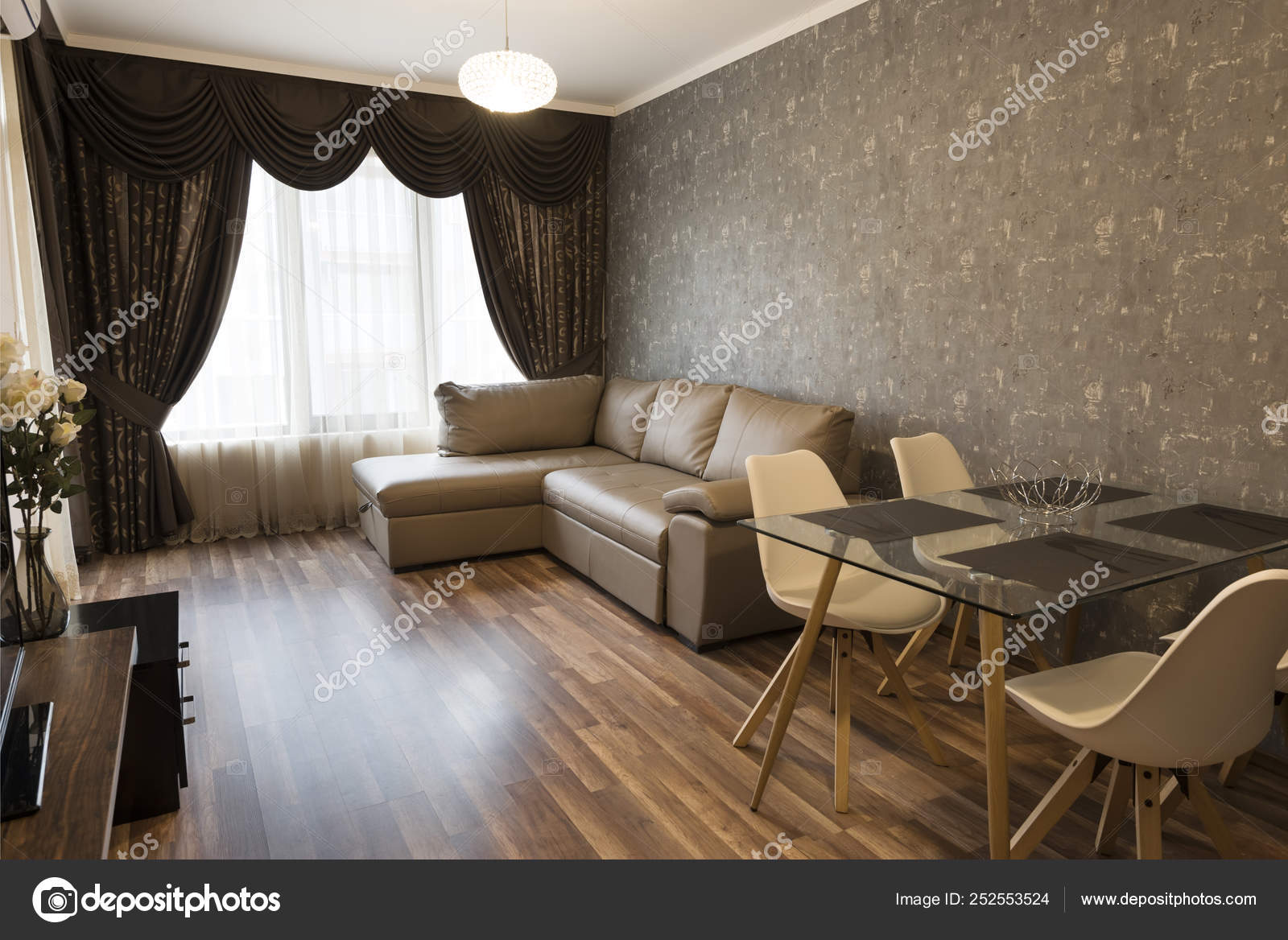 Open Space Living Room New Home Room With Brown Color Tone